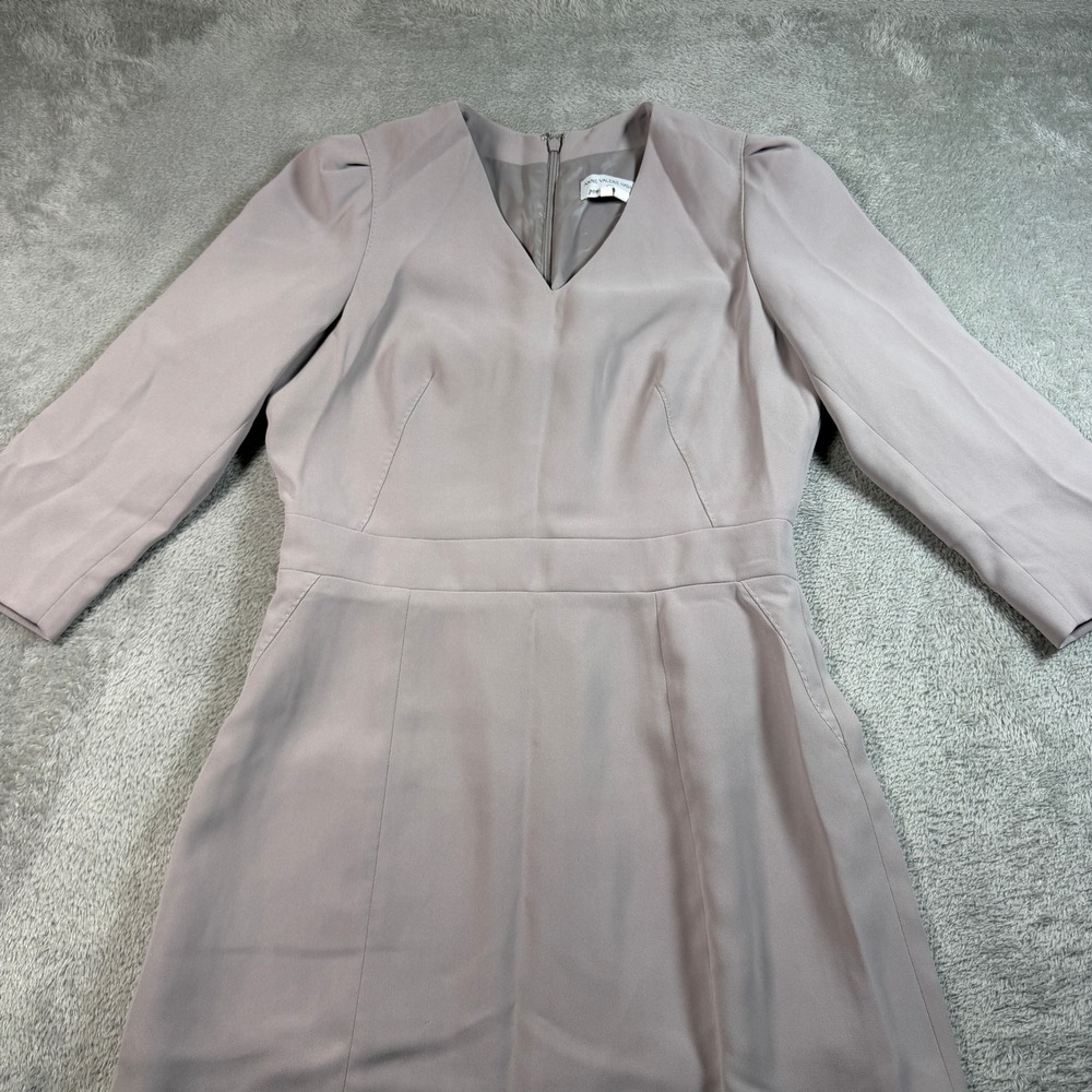 Anne Valerie Hash Pour Cartier Dress Women 36 Taupe V-Neck 3/4 Sleeve Midi